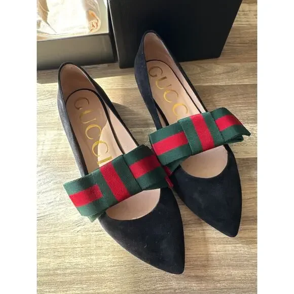 Gucci Sylvie Suede Bow Ballet Flats size 37 - Picture 4 of 9